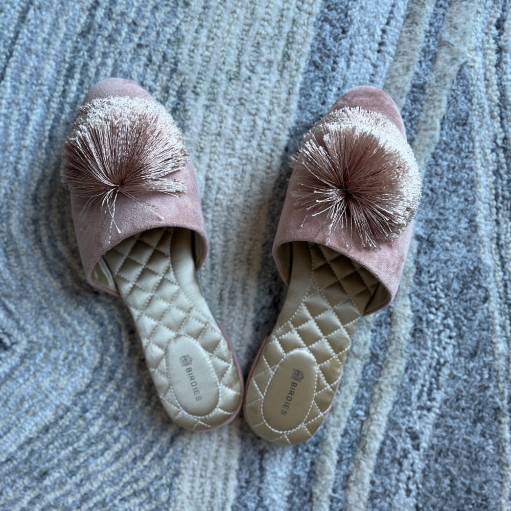 Birdies The Songbird Mule Pom Pom Blush Dusty Pink Velvet Slippers | Size 8.5 - Picture 2 of 10
